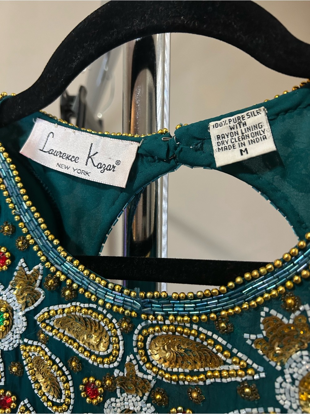 Laurence Kazar Teal Beaded Embroidered Dress 100% silk - Picture 3 of 3